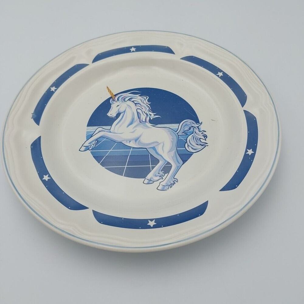 Vtg Replacement Tienshan Stoneware‎ Blue Unicorn Fantasy Salad Plate 7.5"